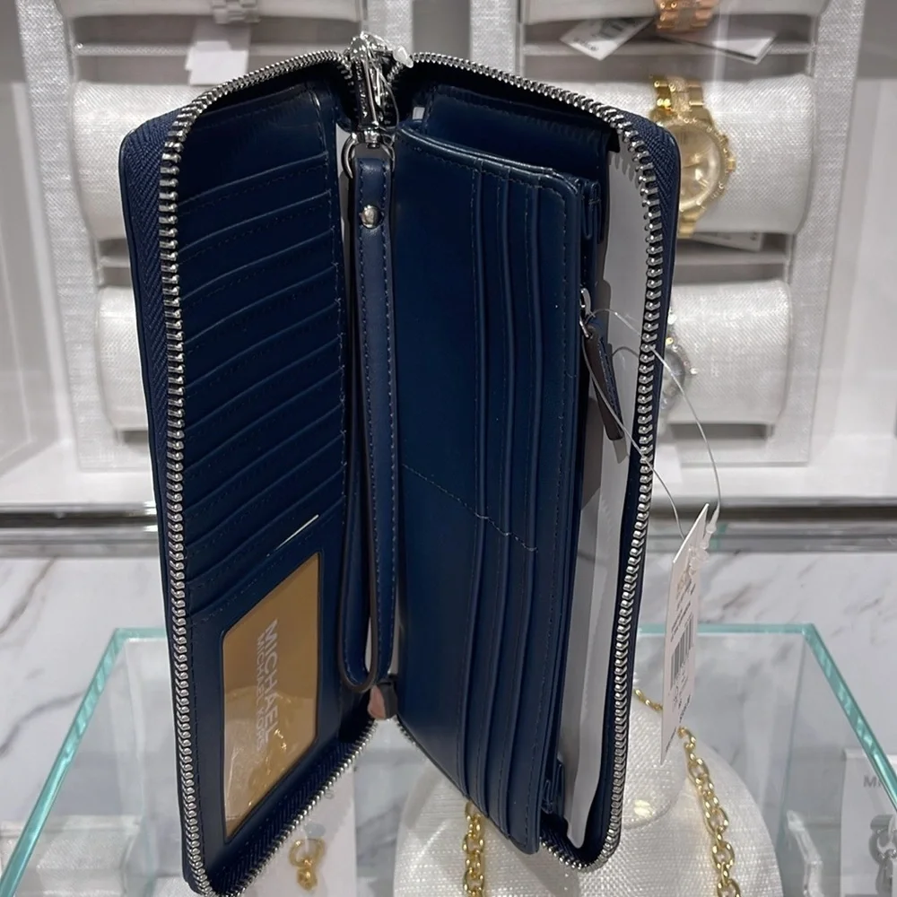 MICHAEL KORS Continental Wristlet Phone Case Wallet  Navy NWT